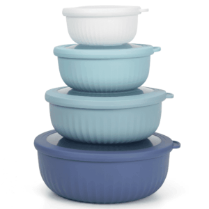 GPED 8 Piece Mixing Bowl with Lids Set, Plastic Bowls, Meal Prep Bowl Set, Nesting Mixing Bowls for Space Saving Storage, Ideal for Cooking, Baking, Food Prep, Dishwasher Safe - Wide Bowls, Blue
