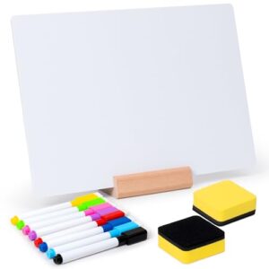 GQIRIL Small Dry Erase Board - 2PCS Whiteboards for Classroom Supplies with 20 Markers and 2 Erasers, Portable Double Sided Lapboard with Wood Base for Students Teachers School Accessories (11 x 8 in)