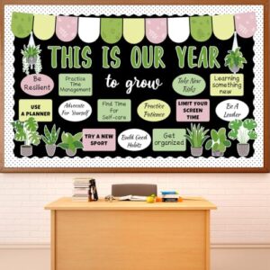 Greenery Bulletin Board Set Motivational Potted Plant Affirmation Station Classroom Decorations This is Our Year to Grow Inspirational Paper Cutouts for Back to School Classroom Wall Door Decor