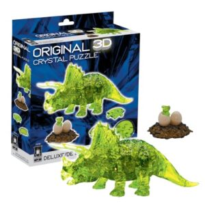Green Triceratops & Baby Crystal 3D Puzzle Deluxe, 61-Pc Ages 12+ | Green Triceratops & Baby Crystal 3D Puzzle Deluxe, 61-Piece Brain Teaser, Collectible Dinosaur Display Piece, Ages 12+