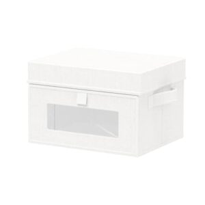 GUOHNHE Storage Bins with Lid & Window, 1 Pack, White, 10.2x7.9x6.7 In | Foldable Transparent Window Cube Organizer Basket with Lid and 2 Handles, Storage Boxes for Shelves with Cover