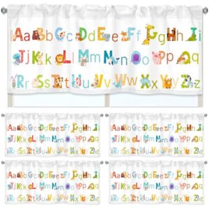 Hahafelt 4 Pcs Classroom Curtains Colorful Animals Alphabet Window Valances Curtain 54" W x 18" L Simple Rod Pocket Back to School Window Treatment for Classroom Living Room Bedroom Kitchen
