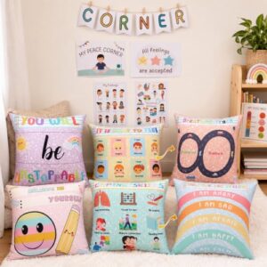 Hahafelt 4 Pcs Warm Classroom Pillow Covers Composition Classroom Decor