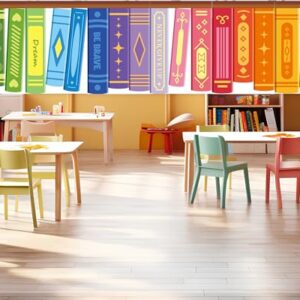 Hahafelt 6Pcs Classroom Daycare Curtain Back to School, Bookshelf Patterns