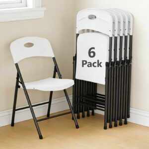 HaiCube 6 Pack Portable Plastic Folding Chair with Back Support, Heavy Duty Steel Frame, Indoor Outdoor for Party Wedding Office Patio, White