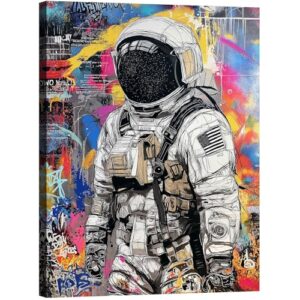 Halioyo Astronaut Graffiti Canvas Wall Art, Spaceman Print(12x16 Inch) | Modern Space Themed Painting Poster, Ready to Hang Wall Decor for Boys Room, Bedroom, Living Room & Home Office