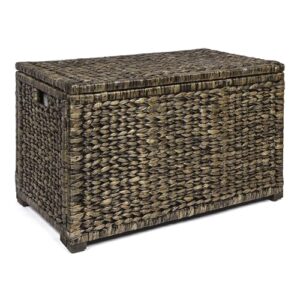 happimess Anada 30" Storage Trunk Wicker Weave Water Hyacinth, Brown Wash | Solid Mahogany Construction,Collapsible Folds Flat,Removable Lid,Fabric Liner,Footed Base,17.5" Height,17.5" Depth