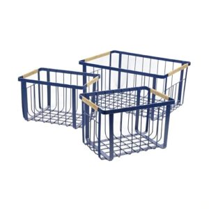 happimess Henley 3-Piece Wire Metal Nesting Storage Baskets 15", Navy