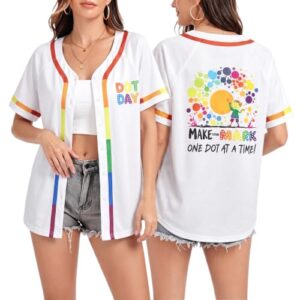 Happy Dot Day Shirt Colorful Womens Teacher Jersey Polka Dots Top | International Dot Day Shirt Colorful Jersey V-neck Short Sleeve Button Teacher Outfits Positive Sunflower Dots Tee