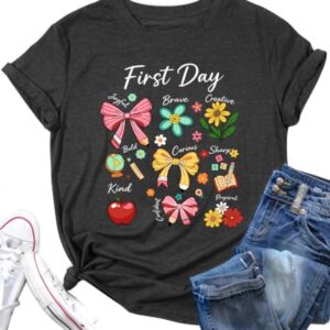 Happy First Day of School Shirts for Women Teacher Short Sleeve Shirt