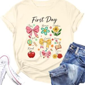 Happy First Day of School Shirts for Women Teacher Short Sleeve Shirt