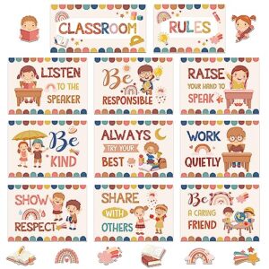 Harloon 43 Pcs Classroom Rules Posters Rainbow Class Rules Decor
