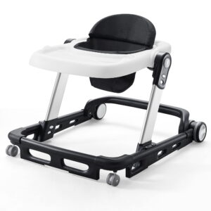 HARPPA Baby Walker for Babies 6-18 Months, Anti-Rollover, Seat and Height Adjustable, Black