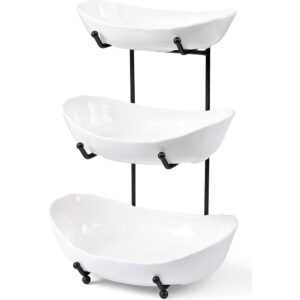 HBlife 3 Tier Ceramic Fruit Rack, Fruit Basket, Fruit Bowl for Kitchen Counter, Black