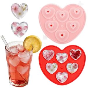 Heart-Shaped Ice Cube Trays - 6 Holes Silicone Ice Cube Tray, Love Heart Shape Ice Cube Mold for Chilling Whiskey Cocktails Drinks Beverages Iced Tea & Coffee (red)