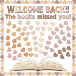 Heart Reading Classroom Bulletin Decorations Set Classroom Boho Heart Reading Bulletin Board Border Cutout Welcome Back The Books Missed You Paper Cutouts Sets for Home Library School Wall Supplies