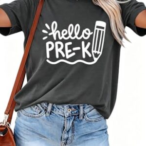 Hello First Grade Teacher Shirt Women Teaching Pre K Grade Tshirt Funny Fall Teachers Life Gift Tee Tops