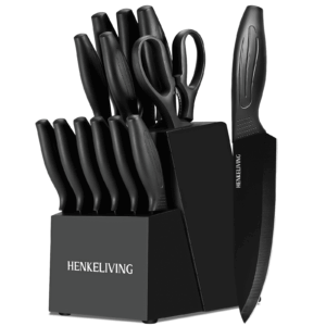 HENKELIVING Knife Set, 13PC Kitchen Knife, German Stainless Steel Knives with Sharpener, Ergonomic Handles, Dishwasher Safe, Perfect Housewarming Gift, Black