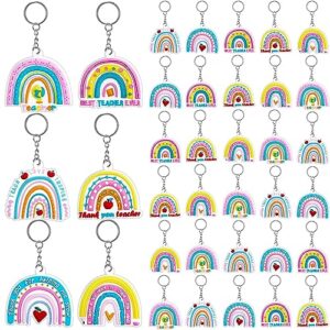 Henoyso 36 Pcs Teacher Keychains Bulk Gift Silicone Rainbow | Appreciation Gifts, Women Men Thank You Keyring, School Staff Presents, End of Year Giveaways, Blackboard Design with Sayings