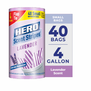 Hero Scent Stripes 4-Gallon, Lavender Scented, Small Flap Tie Trash Bags, 40 Count