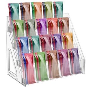 HFYZZ 4 Tier Drink Packet Organizer Rack with 20 Compartments, Acrylic Water Flavor Packet Organization Holder for Powdered Mixes Sugar Packet Storage for Kitchen Cabinet Pantry Office, Easy Assembly