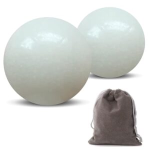 Hmsddan Natural Marble Baoding Chinese Meditation Balls, Stress Relief Hand Exercise Therapy Set, White Medium-1.57"