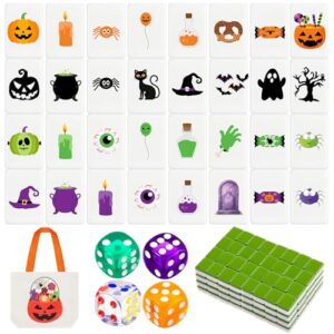 Hollowfly 4 Player Mahjong Block Set Halloween Pattern | 30 mm Mahjong Tile Game, Push Tiles Blocks, Stroage Bag, No DIY Required for Family Travel Game Gift