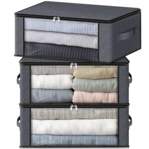 HomeHacks 3-Pack Clothes Organizer Storage Bags, 35L Storage Bins, Gray
