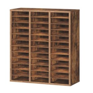 HOOBRO Literature Organizer, 36Compartments Wooden Mail Organizer, Countertop Literature Sorter with Adjustable Shelves for Home, Office, School, Student Mailbox for Classroom, Rustic Brown FG123WF01