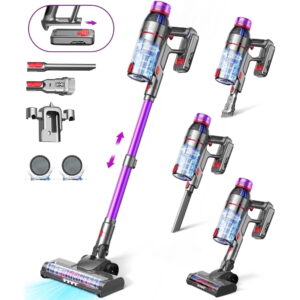 Hosaud Cordless Vacuum Cleaner - 45000pa 550W 55mins 2600mAh Lightweight Stick Vacuum Cleaners for Home Pet Hair Carpet Floor Purple