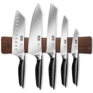 HOSHANHO Knife Set with Magnetic Knife Holder, 6-Piece Kitchen Knife Set | High Carbon Powder Steel Chef Knives Sets with Ergonomic Pakkawood Handle, Gifts for Men and Women