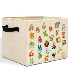 HSIASHENG Boho Animal Alphabet Kids Storage Bins Box with Handles, Cute Animal Educational Laundry Basket Hamper Collapsible Clothes Toys Organizer for Toddler Room Nursery Playroom Bathroom