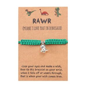 HUJUON Cute Animal Dinosaur Bracelet,Handmade Braided Rope Wax Thread Tyrannosaurus Dinosaur Bracelet Promise Friendship Bracelet Gifts Card (Green)