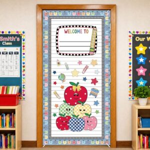 HunnmingRe Gingham Classroom Door Cover Colorful Notebook, 35.4 x 71 Inch