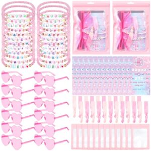 Huquary 84 Pcs/12 Set Kpop Birthday Party Favors Friendship Gifts Pink | Disco Thanks Card Friendship Bracelets Heart Sunglasses Hair Ties, Popular Singer Fans, Kpop Birthday Y2k Party Decorations