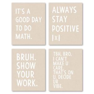 Hxlac Math Classroom Decor Wall Art Prints Set of 4 Unframed - Math Teacher Classroom Decor, Middle High School Classroom Posters, Funny Math Classroom Wall Decor for Math Teacher, 8x10in (Khaki)