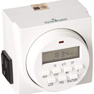 Hydrofarm Dual Outlet 7-Day Grounded Digital Programmable Timer, 1725W, 15A, 1 S On/Off