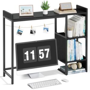 IGERI Black Desk Hutch Top Only Dorm, Desktop Shelf Bookshelf 37" Organizer Shelves for Computer Dorm Office