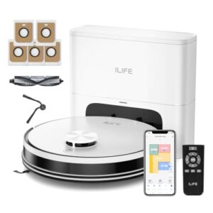 ILIFE A30s Plus Robot Vacuum, Self-Emptying Station, 10000Pa Max Suction | LiDAR Navigation, 150 Mins Runtime, Home Mapping, App, Voice & Remote Control, for Hard Floor, Carpet and Pet Hair, White