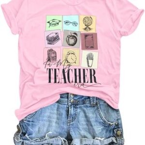 in My Teacher Era Shirt Women Teacher Shirts Teaching Life Shirts Back to School Tees Tops Light Pink