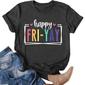 Ithalt Friday Shirt for Women Happy Friday Teacher T Shirt Friday Weekend Tshirt Teacher Gifts Tops(AGrey, X-Large)