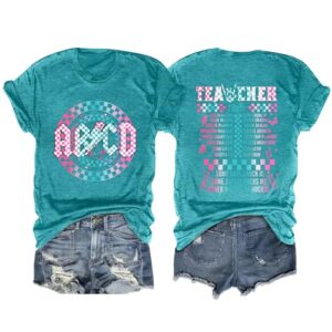 Ithalt Teacher Shirt for Women ABCD Teacher Tshirt Teacher Life T-Shirt Teacher Gifts Tops Casual Tees(Cyan, Large)