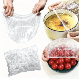 Izexuh 100Pcs Plastic Wrap Food Grade Disposable Stretchable Cling Film Tear Resistant Sealable Cover for Kitchen Food Storage Fresh Keeping