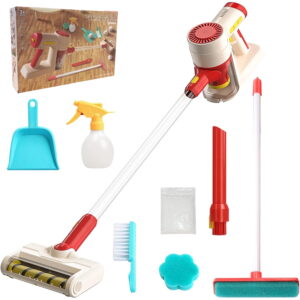 JBeeCtrl Toy Vacuum Cleaner for Kids Vacuum Set that Really Works with Real Suction Pretend Play Housekeeping Toys for Toddler Cleaning Toy for girls 3 6 years-Pink