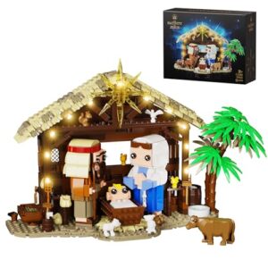 Jesus Building Block Set, The Nativity Set,Compatible with Lego,Jesus Building Toy of Faith Series, Bible Story Jesus Figures with LED Light, Easter, Christian Gift for Adults and Kids (1000 PCS)