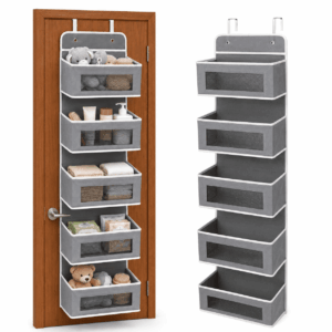 Jill Deaaa Over The Door Organizer with Clear Windows, Hanging Storage Unit with Metal Hooks for Closet, Nursery, Bedroom, Bathroom & Pantry