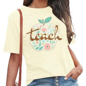 JINTING Teacher Shirts for Women Funny Kindergarten Teacher Shirt Cute Graphic Shirt Crewneck Short Sleeve Top