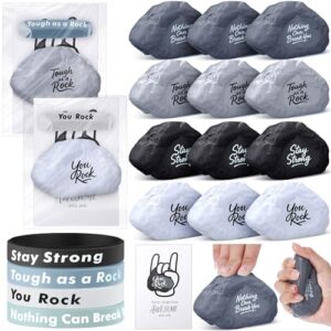 JolliLudo 48 Pcs You Rock Gift Bulk for Coworker Employee, Muted Color | Squeeze Stress Balls, Staff Gift, Funny Motivational Cards, Inspirational Gifts, Silicone Wristband