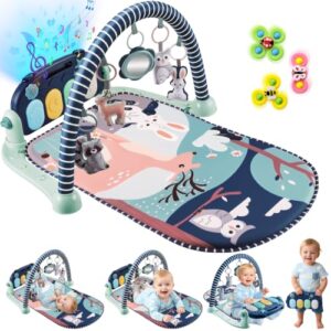 Joryuek Baby Play Mat, Tummy Time Mat with Piano Music and Lights, Baby Activity Play Gym with Sensory Development Toys, Boy and Girl Gifts for Newborn Infant Aged 0 to 3 6 9 12 Months (Blue)