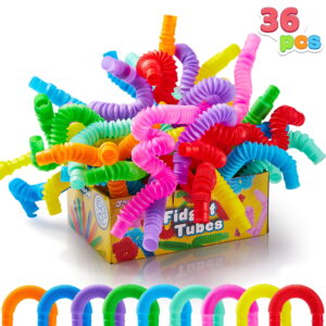 Joyfy 36 Pack Pop Tubes Party Favors Fidget Tubes for Kids 9 Colors Connectable & Extendable Stress Relief Sensory Toys for Toddler